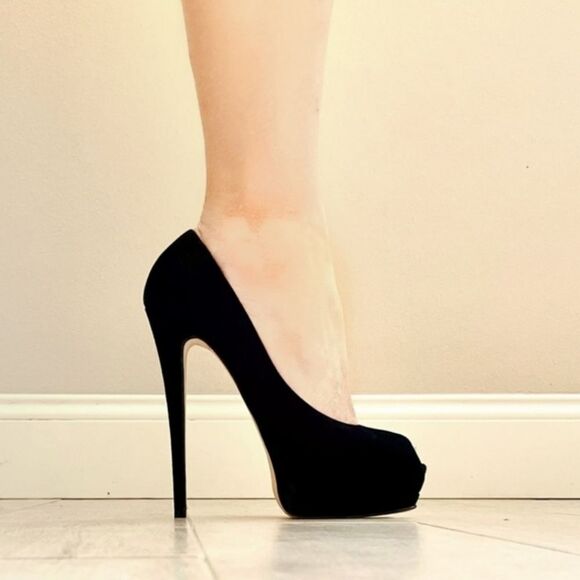 Giuseppe Zanotti black suede Stiletto Peep Toe platform pumps Heels Size 37 - Picture 1 of 13